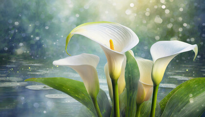 Piękne kwiaty kalie, dekoracja generative ai