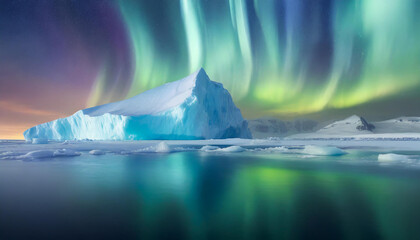 Piękny arktyczny krajobraz z zorzą polarną, dekoracja generative ai - obrazy, fototapety, plakaty