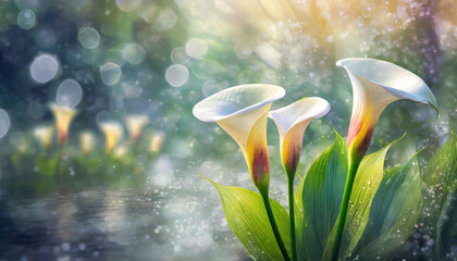 Piękne kwiaty kalie, dekoracja generative ai