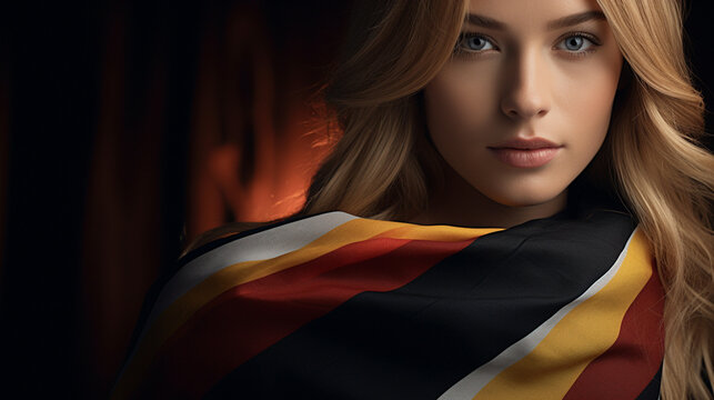 portrait of a woman wrapped in a flag of germany