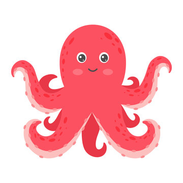 Cartoon octopus. Sea animal. Vector illustration.