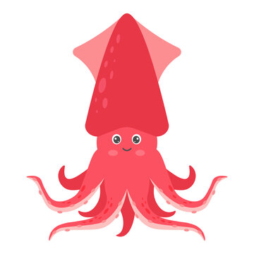 Cartoon squid. Sea animal.  Vector illustration.
