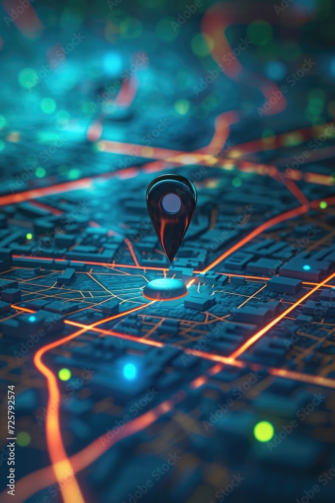 Fototapete A detailed view of a map with a pin marking a specific location. Ideal for travel guides and navigation apps
