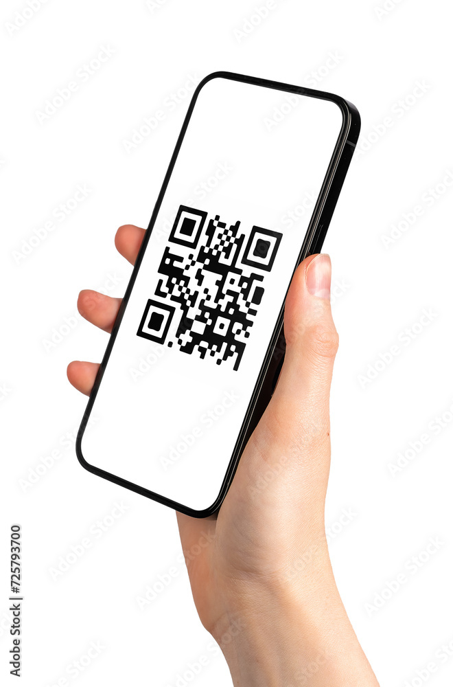 Poster qr code scanner, mobile phone app for electronic payment via qrcode, isolated on white background, t