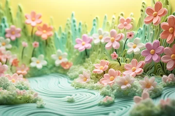 Foto op Canvas Vibrant digital artwork of stylized floral landscape © MariiaDemchenko