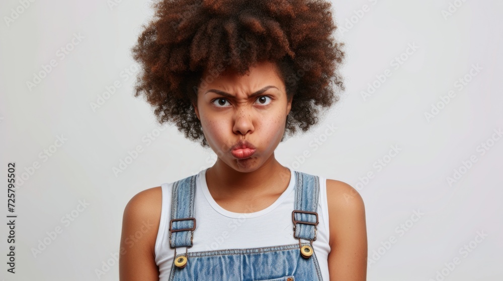 Wall mural a young girl is pictured making a funny face, sticking out her tongue. this image can be used for pl