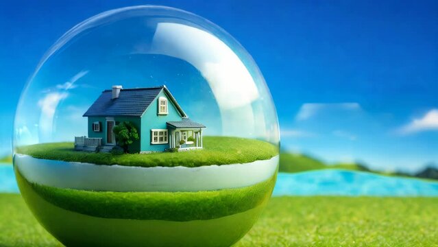 A small house in a glass ball. AI