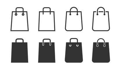 Set of shopping bag icons - simple black icon style, line icons with editable stroke. Vector illustration.