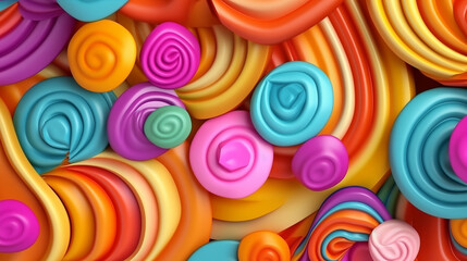 Fototapeta na wymiar Colorful Beads on a Vibrant Background with a Close-Up View, Featuring a Seamless Pattern of Sweet Candy Spirals in Various Colors like Pink, Yellow, and Green, 