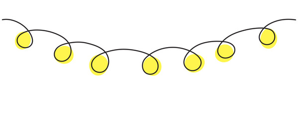 Yellow vector light bulbs in a garland in one line