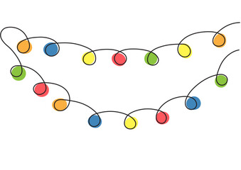 Vector stylized garland of different colors using one line technique