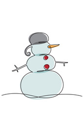 Colored one line snowman vector clipart in doodle style