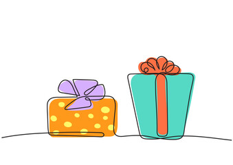 Vector isolated gift boxes in one line in color