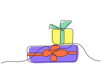 Stylized gift boxes in one line in vector clipart