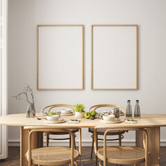 Frame mockup, ISO A paper size. Living room wall poster mockup. Interior mockup with house background. Modern interior design. 3D render
