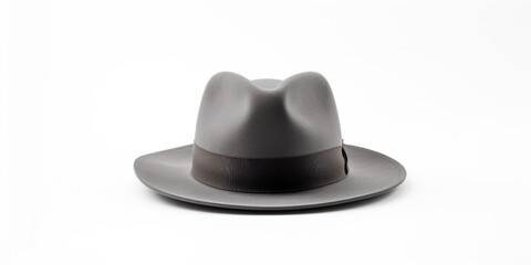 A gray hat placed on top of a plate. Suitable for fashion and accessory concepts