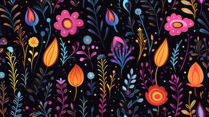 Fototapeta na wymiar boho, doodle, floral seamless pattern, color pastel. Generative Ai