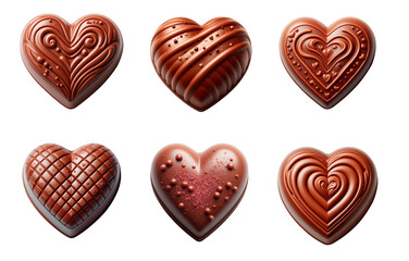 Assortment of heart shaped chocolate bonbons isolated on transparent background. AI Generative