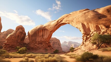 High-resolution images showcasing awe-inspiring sandstone arches carved by nature in a desert landscape