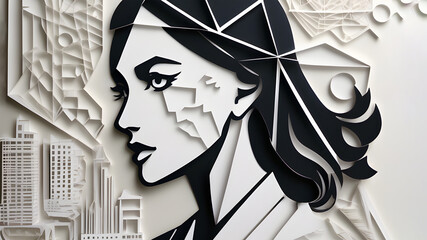 International Women's Day Concept , Paper cut art 3D Banner format wallpaper abstract , strong confident professional working women ,  empowering women