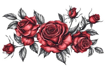 Rose flower tattoo pattern on white background
