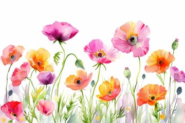 Fototapeta premium Watercolor flowers on white background, theme spring.