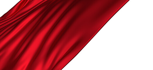 3d render of abstract red cloth falling. Silk drapery flies away.