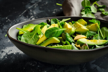 Frischer, knackiger gemischter Salat in einer dunklen Bowl