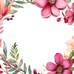 Pink Floral Frame with Leaves, Perfect for Wedding Cards and Summer Designs
