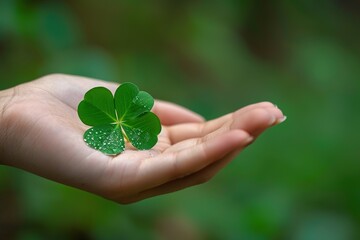 woman hands holding shamrock