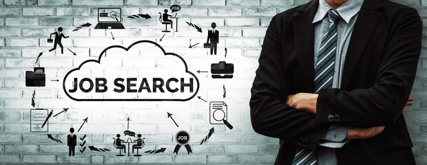Human Resources Recruitment and People Networking Concept. Modern graphic interface showing...
