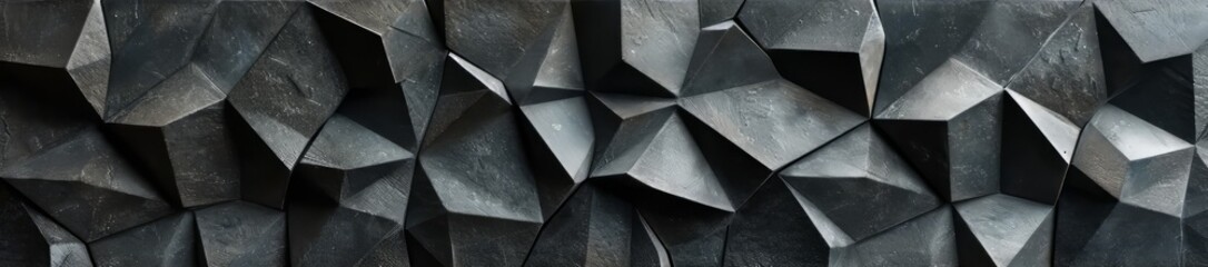 Modern 3D wall of dark, geometrically cut stones, arranged in a visually striking pattern, combining tradition with contemporary aesthetics - obrazy, fototapety, plakaty
