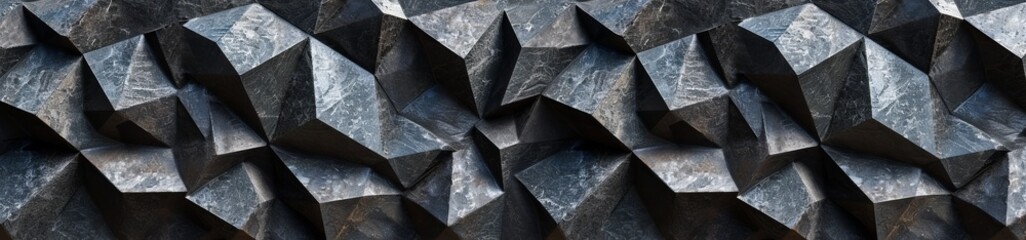 Modern 3D wall of dark, geometrically cut stones, arranged in a visually striking pattern, combining tradition with contemporary aesthetics - obrazy, fototapety, plakaty