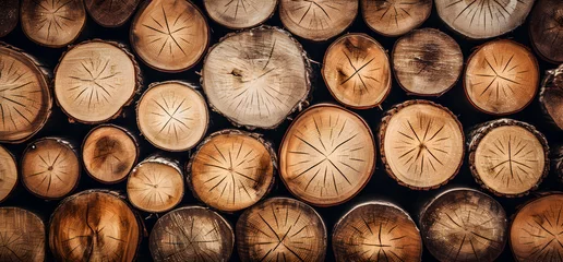 Poster Stack of wooden stumps slices in cross section texture background © lutsenko_k_