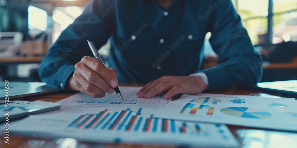 Poster a person sitting at a table, using a pen and paper. suitable for various creative or professional co