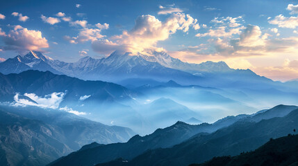 Epic Mountain Ranges: A majestic panoramic shot capturing the Earth's grandeur with towering...