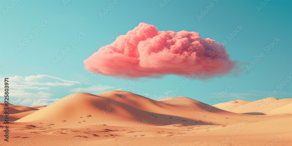 Fototapete A pink cloud floating over a vast desert landscape. Perfect for adding a touch of color and serenity to any project or design