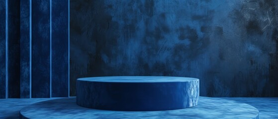 A royal blue velvet podium, featuring a lush, empty display area for a luxurious product.