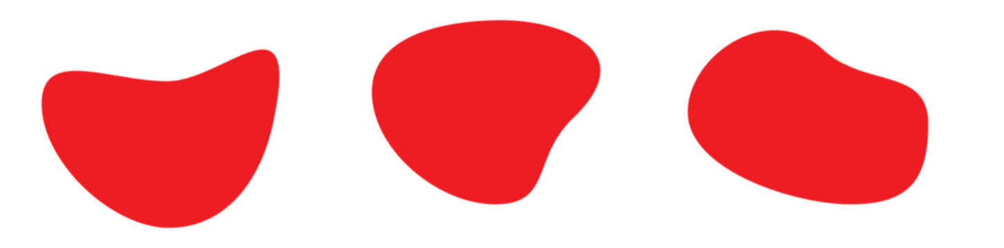 Random blotch, inkblot. Organic blob, blot. Speck shape.Splat, fleck graphic. Drop of liquid, fluid. Pebble, stone silhouette.Ink stain, mottle spot irregular shape