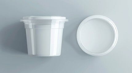 Empty transparent bucket with cap top view mockup for ice cream, yoghurt, mayo, paint, or putty. Plastic package design. Blank food or decor product container template. 3d vector illustration - obrazy, fototapety, plakaty