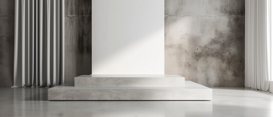 Minimalist concrete podium with an elegant empty space, underscoring the simplicity and quality of a refined product.