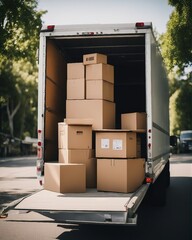 Caixa de papelão empilhada dentro de um caminhão