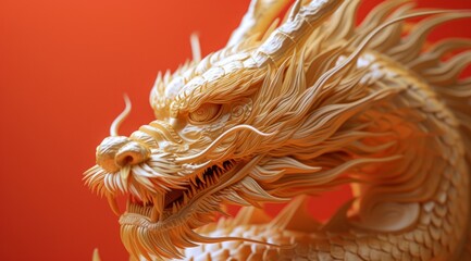 a golden dragon is on a red background