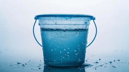 Plastic bucket with water on white background - obrazy, fototapety, plakaty