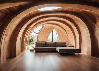 Sala Com decoração de madeira arredondada Minimalista e moderno
