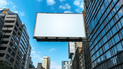An outdoor billboard advertisement mock-up against the backdrop of buildings in big cities, providing a dynamic urban landscape for marketing display and commercial promotion