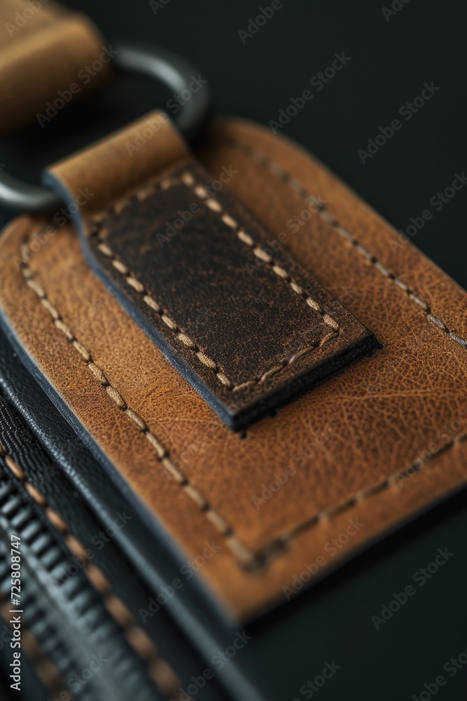 Poster A detailed close-up view of a wallet with a keychain attached. This versatile image can be used to represent concepts such as finance, security, organization, and personal belongings