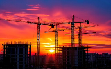 Sunset Silhouettes of Urban Construction