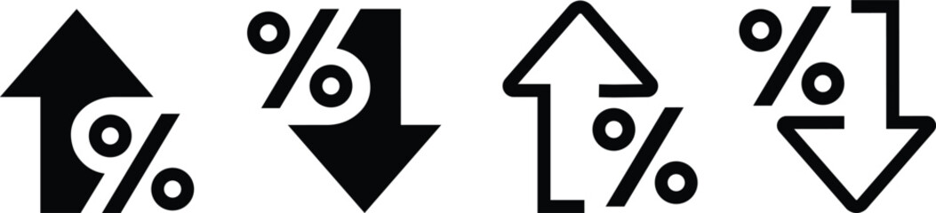 Percent arrow isolated icon set, Vector business concept. Percentage growth and decline icons . Percent arrow up and down flat style symbols - stock vector, . Design concept for banking, credit. © Rabia