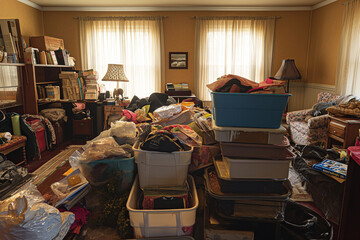 A pile of hoarder stuff in a hoarder house